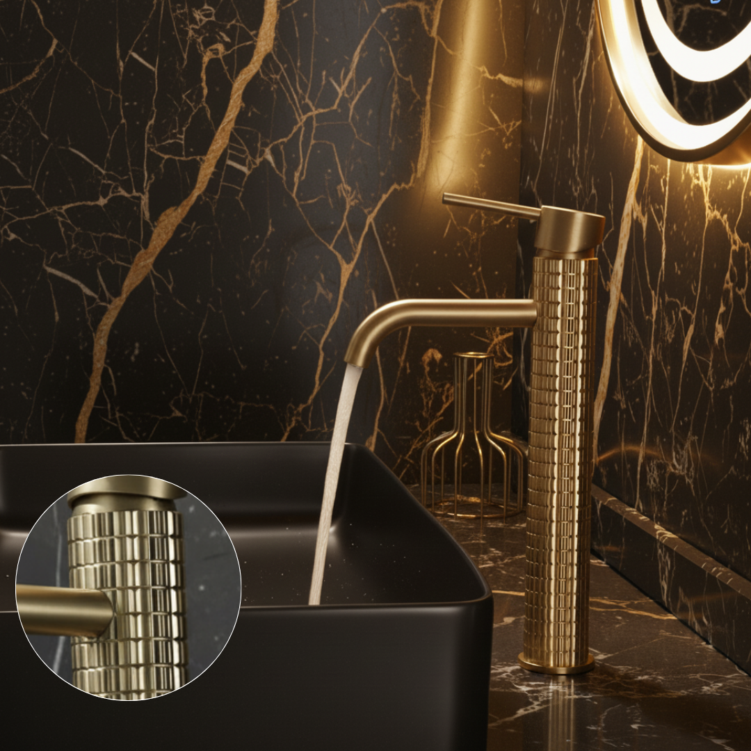 Angelica Hoge Opbouw Wastafelkraan — Geborsteld Goud