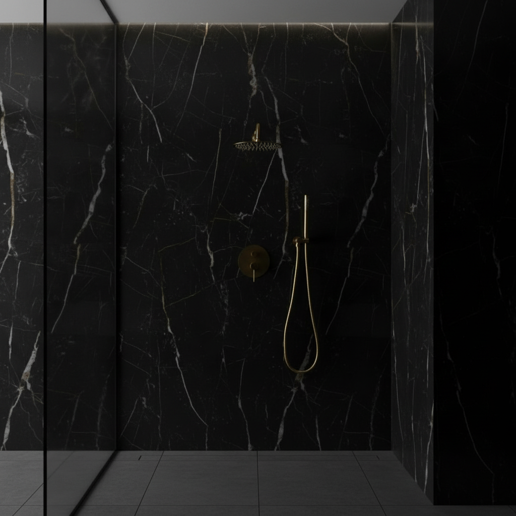 Inbouw Regendoucheset Angelica – Staafhanddouche – Geborsteld goud - Incl. inbouwdeel