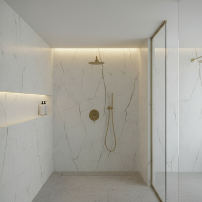 Inbouw Regendoucheset Angelica – Staafhanddouche – Geborsteld goud - Incl. inbouwdeel