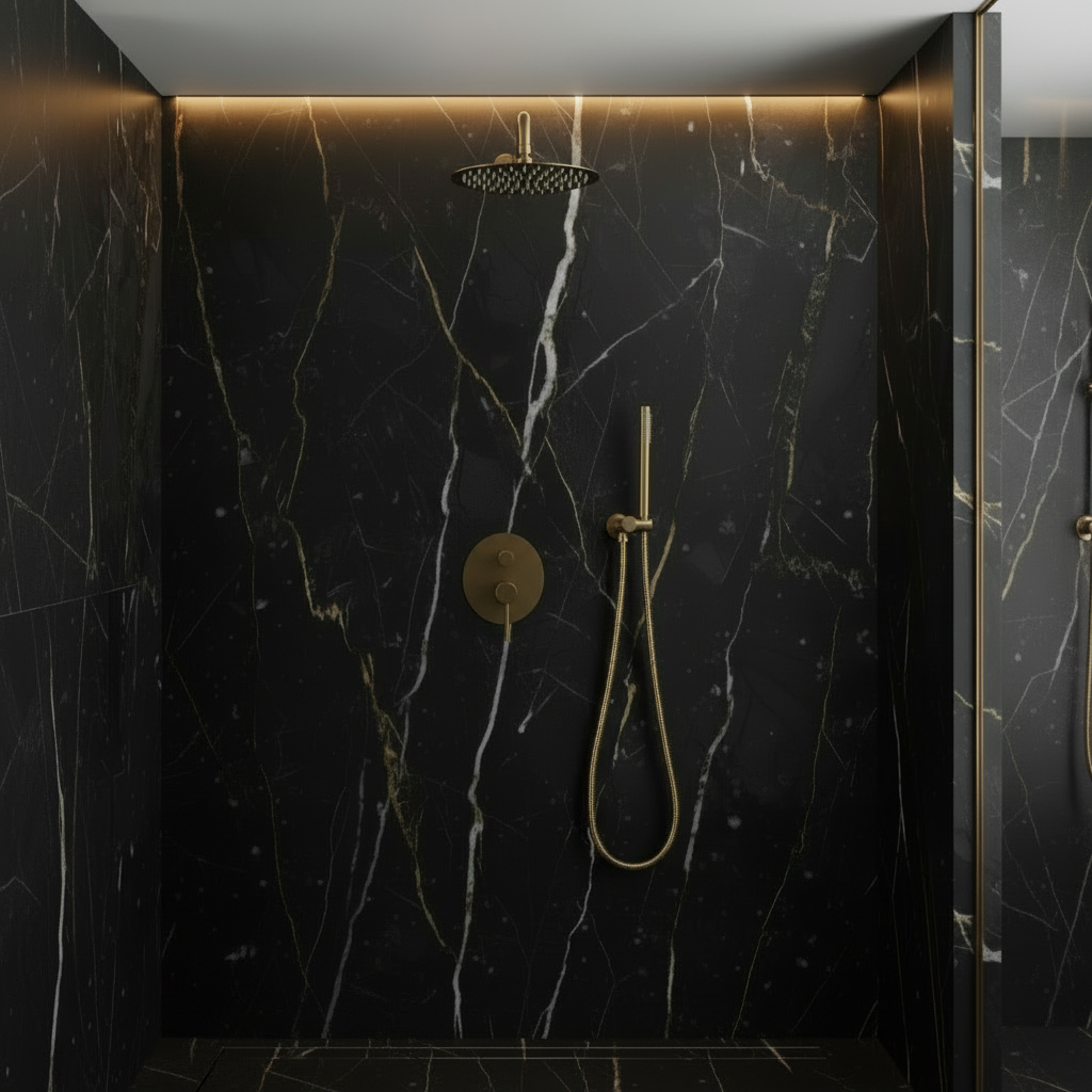 Inbouw Regendoucheset Angelica – Staafhanddouche – Geborsteld goud - Incl. inbouwdeel