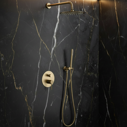 Inbouw Regendoucheset Angelica – Staafhanddouche – Geborsteld goud - Incl. inbouwdeel