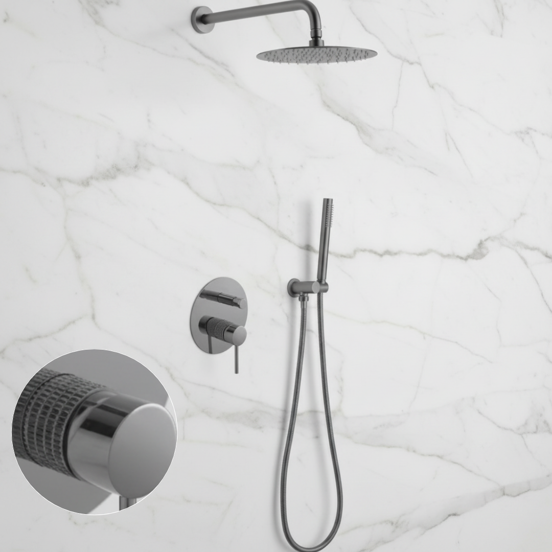 Angelica Inbouw Douchesysteem — Regendouche & Staafhanddouche — Gunmetal Grey