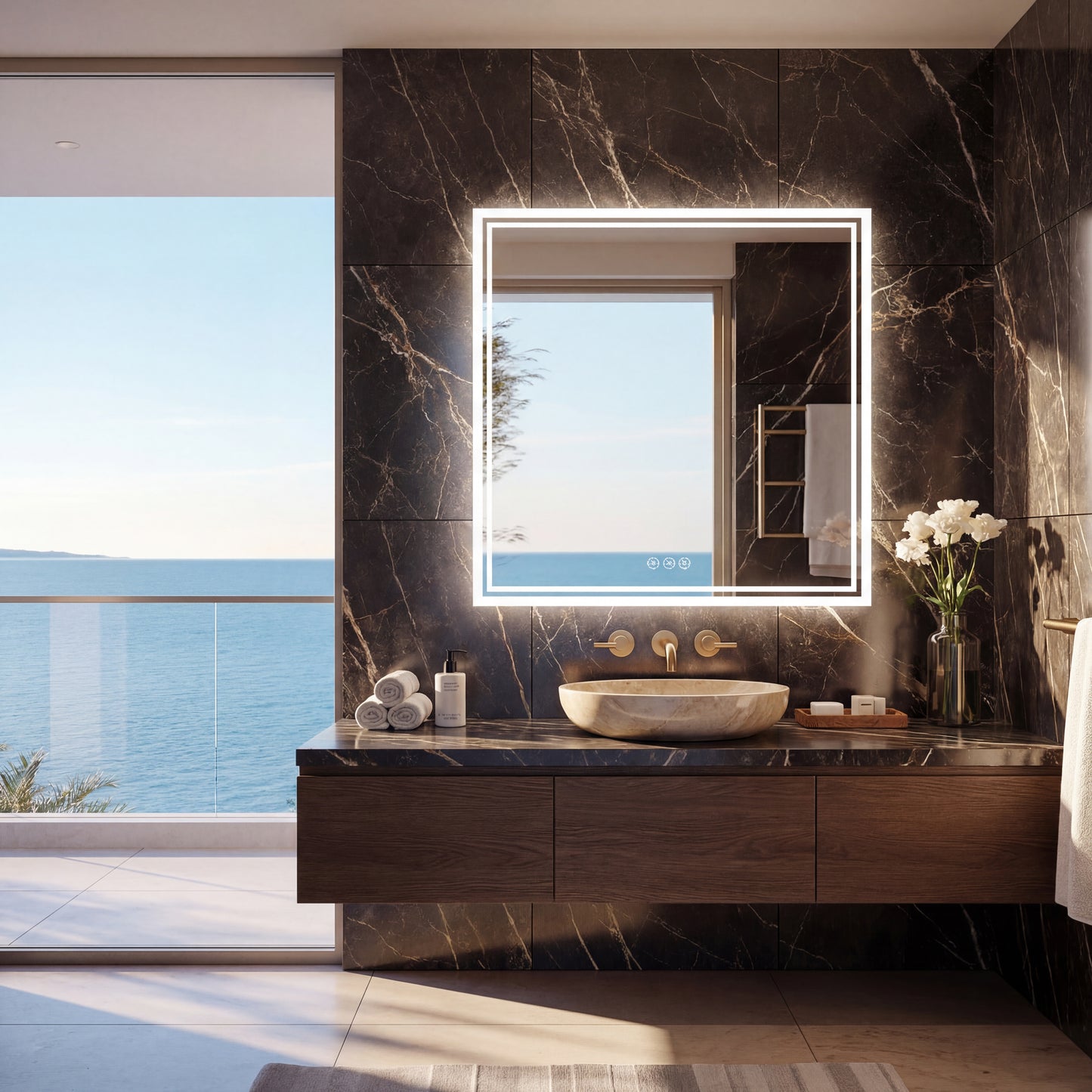 Miroir de salle de bain LED Nico — 80 x 80 cm