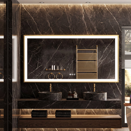 LED Badkamerspiegel Lorenzo — 100x60cm — Geborsteld goud — Horizontaal of verticaal