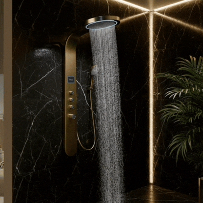 Douchepaneel Elena - LED - Digitaal display - Geborsteld goud - 145 × 18 × 65 cm