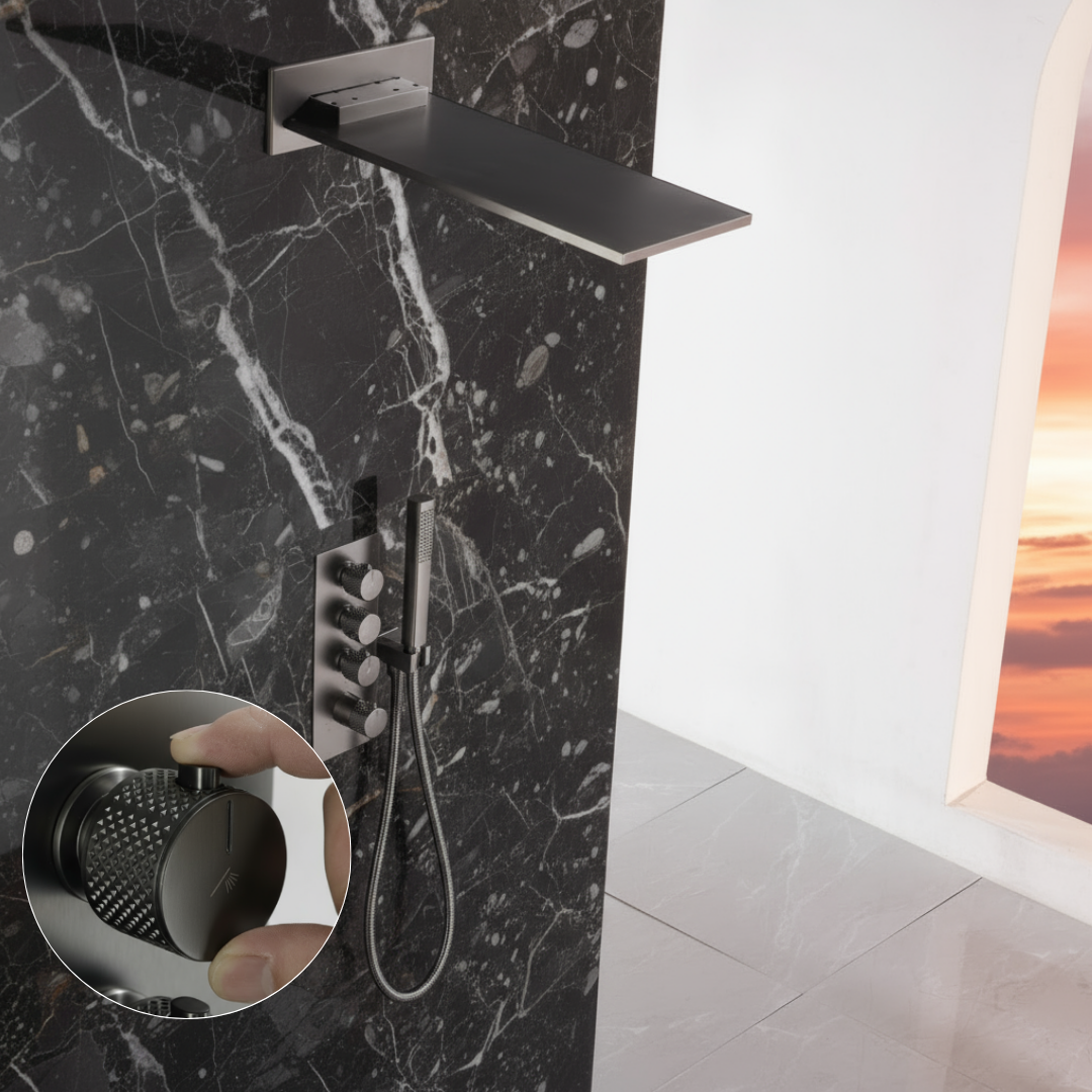 Isabella Thermostatisch Inbouw douchesysteem — Regen & Waterval — Gunmetal Grey