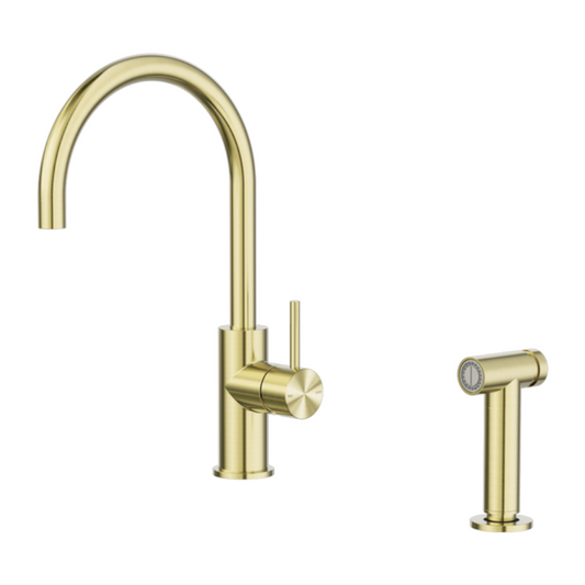 Keukenkraan Capri – Met handspray - Brushed gold