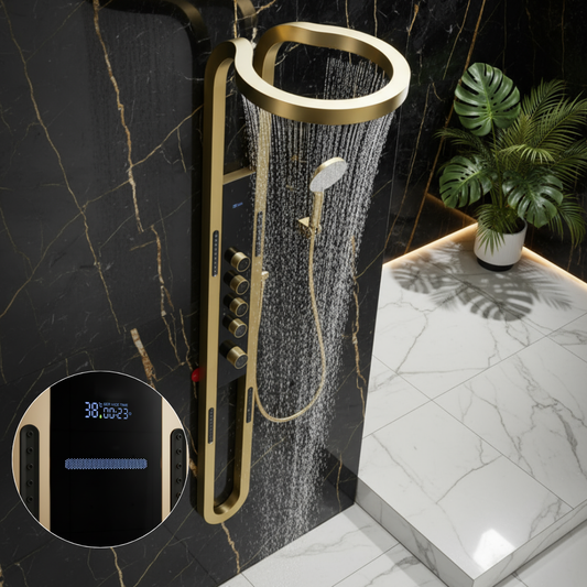 Marcelo Thermostatic Shower panel system —  Digital Display —  Brushed gold