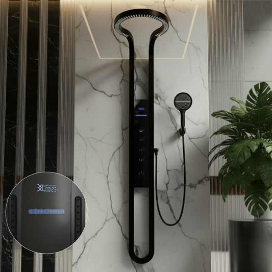 Marcelo Thermostatic Shower panel system —  Digital Display —  Matte black