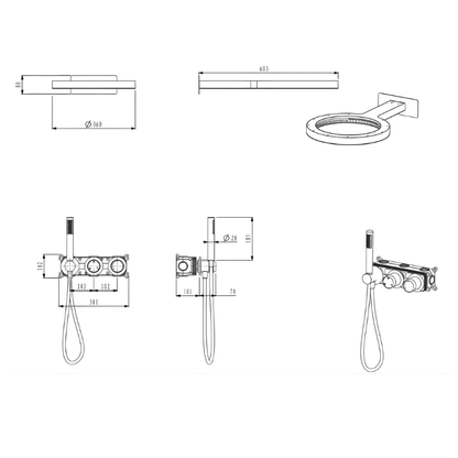 Thermostatische Inbouw Regendoucheset Marino – Digitale display - Waterval & Staafhanddouche – Gunmetal Grey - Incl. inbouwdeel