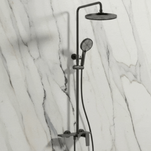 Opbouw regendoucheset Cynthia - Mat zwart - 130 × 35 × 25 cm